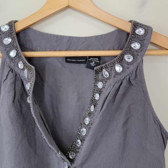 New York & Co | Linen Blend Beaded Neckline Dress Size Small - Picture 3 of 5